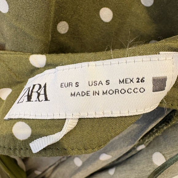 ZARA Olive Green Polka Dot Midi Dress Slip Style w/ Slit — Size S - Picture 7 of 7